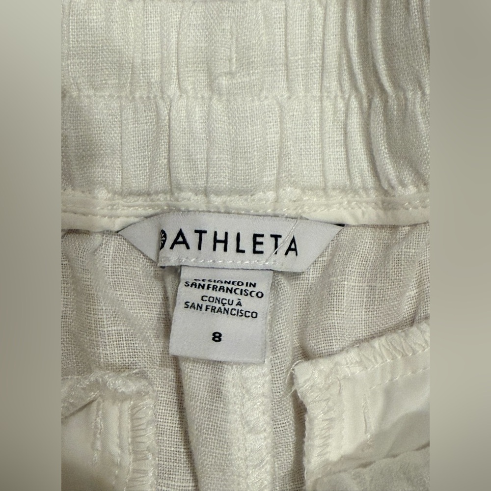 Athleta Cabo Linen Joggers Women's 8 White Chambray Pants 100% Linen Airy Beach - Picture 6 of 16